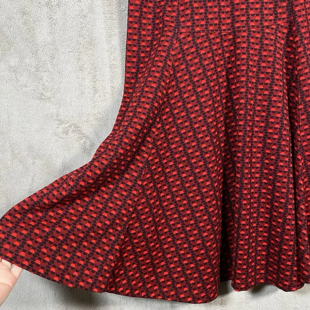 Lands End Ponte Knit Dress Red Geometric Cap Sleeve Fit & Flare Modest Church - Picture 6 of 12